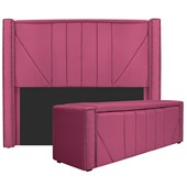 Kit Cabeceira e Calçadeira Baú Casal Minsk P02 140 cm para cama Box Corano Pink - Amarena Móveis