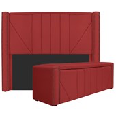 Kit Cabeceira e Calçadeira Baú Casal Minsk P02 140 cm para cama Box Corano Vermelho - Amarena Móveis