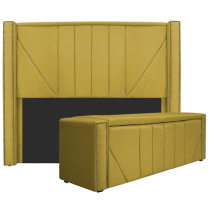 Kit Cabeceira e Calçadeira Baú Casal Minsk P02 140 cm para cama Box Suede Amarelo - Amarena Móveis