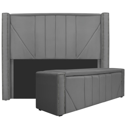 Kit Cabeceira e Calçadeira Baú Casal Minsk P02 140 cm para cama Box Suede Cinza - Amarena Móveis