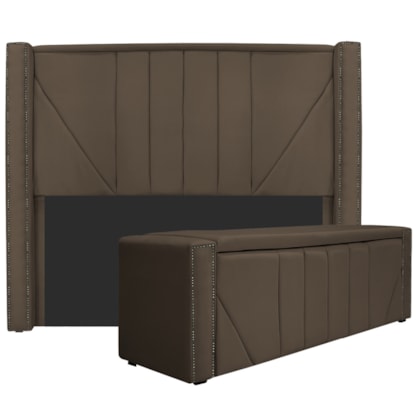 Kit Cabeceira e Calçadeira Baú Casal Minsk P02 140 cm para cama Box Suede Marrom - Amarena Móveis