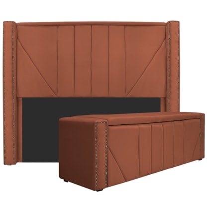 Kit Cabeceira e Calçadeira Baú Casal Minsk P02 140 cm para cama Box Suede Terracota - Amarena Móveis