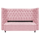 Kit Cabeceira e Calçadeira Baú King Everest P02 195 cm para cama Box Suede Rosa Bebê - Amarena Móveis