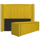 Kit Cabeceira e Calçadeira Baú King Minsk P02 195 cm para cama Box Corano Amarelo - Amarena Móveis