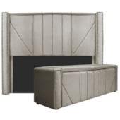 Kit Cabeceira e Calçadeira Baú King Minsk P02 195 cm para cama Box Linho Bege - Amarena Móveis