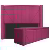 Kit Cabeceira e Calçadeira Baú King Minsk P02 195 cm para cama Box Suede Pink - Amarena Móveis