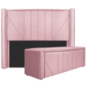 Kit Cabeceira e Calçadeira Baú King Minsk P02 195 cm para cama Box Suede Rosa Bebê - Amarena Móveis