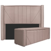 Kit Cabeceira e Calçadeira Baú King Minsk P02 195 cm para cama Box Suede Rosê - Amarena Móveis