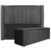 Kit Cabeceira e Calçadeira Baú Queen Minsk P02 160 cm para cama Box Linho Cinza Escuro - Amarena Móveis