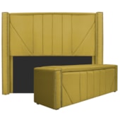 Kit Cabeceira e Calçadeira Baú Queen Minsk P02 160 cm para cama Box Suede Amarelo - Amarena Móveis