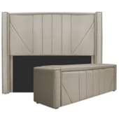 Kit Cabeceira e Calçadeira Baú Queen Minsk P02 160 cm para cama Box Suede Bege - Amarena Móveis