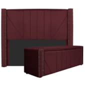 Kit Cabeceira e Calçadeira Baú Queen Minsk P02 160 cm para cama Box Suede Bordô - Amarena Móveis