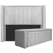 Kit Cabeceira e Calçadeira Baú Queen Minsk P02 160 cm para cama Box Suede Branco - Amarena Móveis