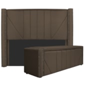 Kit Cabeceira e Calçadeira Baú Queen Minsk P02 160 cm para cama Box Suede Marrom - Amarena Móveis