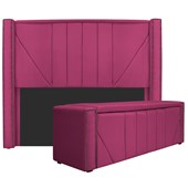 Kit Cabeceira e Calçadeira Baú Queen Minsk P02 160 cm para cama Box Suede Pink - Amarena Móveis