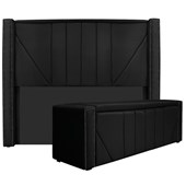 Kit Cabeceira e Calçadeira Baú Queen Minsk P02 160 cm para cama Box Suede Preto - Amarena Móveis