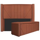 Kit Cabeceira e Calçadeira Baú Queen Minsk P02 160 cm para cama Box Suede Terracota - Amarena Móveis