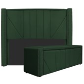 Kit Cabeceira e Calçadeira Baú Queen Minsk P02 160 cm para cama Box Suede Verde - Amarena Móveis