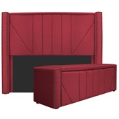 Kit Cabeceira e Calçadeira Baú Queen Minsk P02 160 cm para cama Box Suede Vermelho - Amarena Móveis