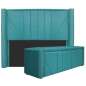 Kit Cabeceira e Calçadeira Baú Solteiro Minsk P02 90 cm para cama Box Suede Azul Turquesa - Amarena Móveis