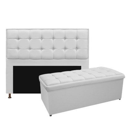 Kit Cabeceira e Calçadeira Copenhague 140 cm Casal Corano Branco AM Decor
