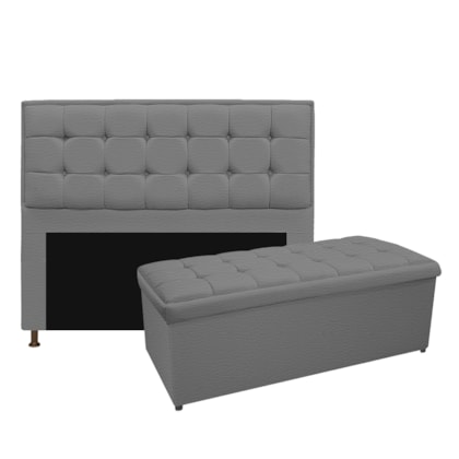 Kit Cabeceira e Calçadeira Copenhague 140 cm Casal Corano Cinza AM Decor