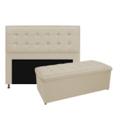 Kit Cabeceira e Calçadeira Copenhague 140 cm Casal Suede Bege AM Decor