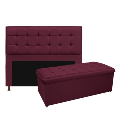 Kit Cabeceira e Calçadeira Copenhague 140 cm Casal Suede Bordô AM Decor