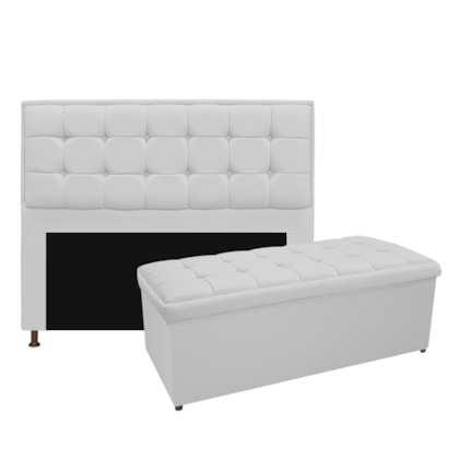 Kit Cabeceira e Calçadeira Copenhague 140 cm Casal Suede Branco AM Decor