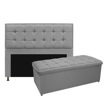 Kit Cabeceira e Calçadeira Copenhague 140 cm Casal Suede Cinza AM Decor
