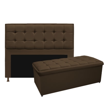 Kit Cabeceira e Calçadeira Copenhague 140 cm Casal Suede Marrom AM Decor