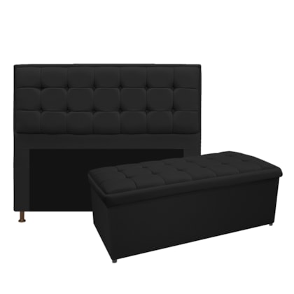 Kit Cabeceira e Calçadeira Copenhague 140 cm Casal Suede Preto AM Decor
