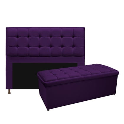 Kit Cabeceira e Calçadeira Copenhague 140 cm Casal Suede Roxo AM Decor