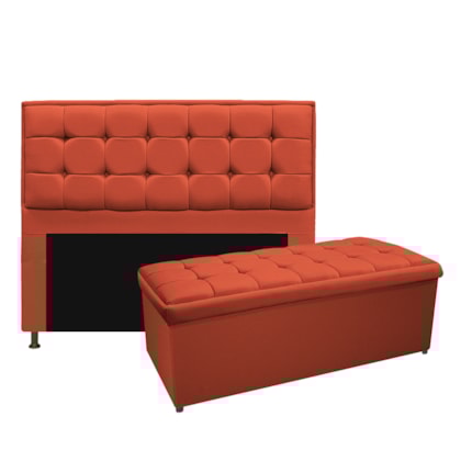 Kit Cabeceira e Calçadeira Copenhague 140 cm Casal Suede Terracota AM Decor