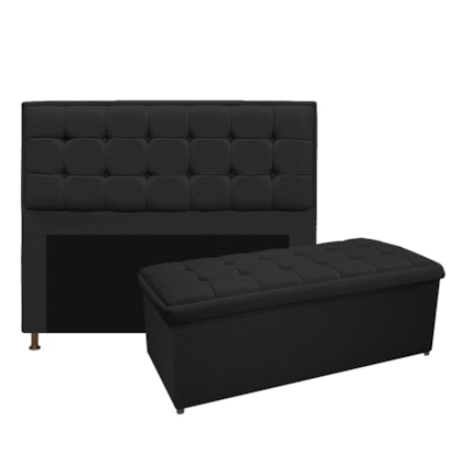 Kit Cabeceira e Calçadeira Copenhague 160 cm Queen Size Corano Preto AM Decor