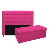 Kit Cabeceira e Calçadeira Copenhague 160 cm Queen Size Suede Pink AM Decor