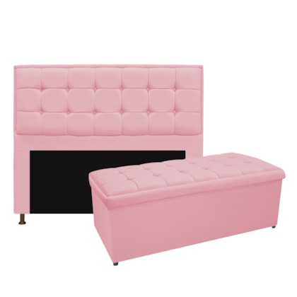 Kit Cabeceira e Calçadeira Copenhague 160 cm Queen Size Suede Rosa Bebê AM Decor