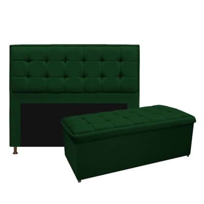 Kit Cabeceira e Calçadeira Copenhague 160 cm Queen Size Suede Verde AM Decor