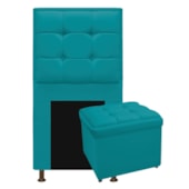 Kit Cabeceira e Calçadeira Copenhague 90 cm Solteiro Suede Azul Turquesa AM Decor