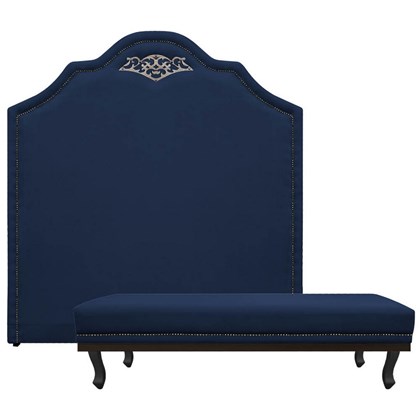 Kit Cabeceira e Calçadeira King Orlando P02 195 cm para cama Box Suede Azul Marinho - Amarena Móveis