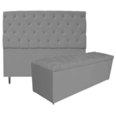 Kit Cabeceira e Calçadeira Liverpool 140 cm Casal Corano Cinza - Amarena Móveis