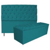 Kit Cabeceira e Calçadeira Liverpool 140 cm Casal Suede Azul Turquesa - Amarena Móveis