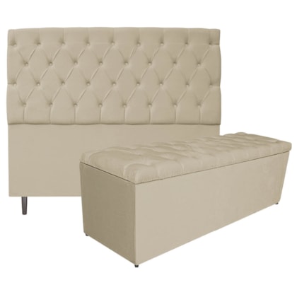 Kit Cabeceira e Calçadeira Liverpool 160 cm Queen Size Suede Bege - Amarena Móveis