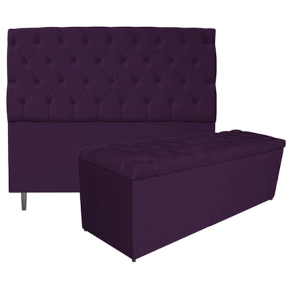 Kit Cabeceira e Calçadeira Liverpool 160 cm Queen Size Suede Roxo - Amarena Móveis