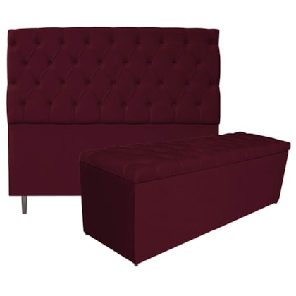 Kit Cabeceira e Calçadeira Liverpool 195 cm King Size Suede Bordô - Amarena Móveis