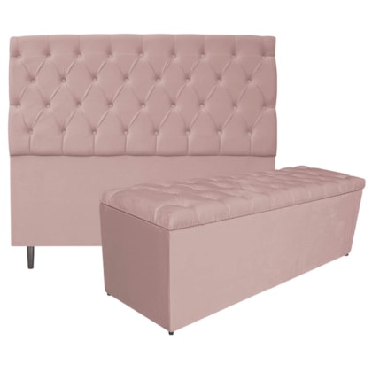 Kit Cabeceira e Calçadeira Liverpool 195 cm King Size Suede Rosê - Amarena Móveis