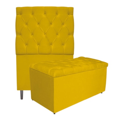 Kit Cabeceira e Calçadeira Liverpool 90 cm Solteiro Suede Amarelo - Amarena Móveis