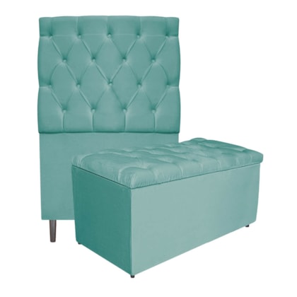 Kit Cabeceira e Calçadeira Liverpool 90 cm Solteiro Suede Azul Tiffany - Amarena Móveis