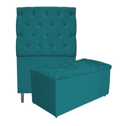 Kit Cabeceira e Calçadeira Liverpool 90 cm Solteiro Suede Azul Turquesa - Amarena Móveis