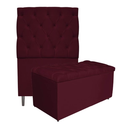 Kit Cabeceira e Calçadeira Liverpool 90 cm Solteiro Suede Bordô - Amarena Móveis